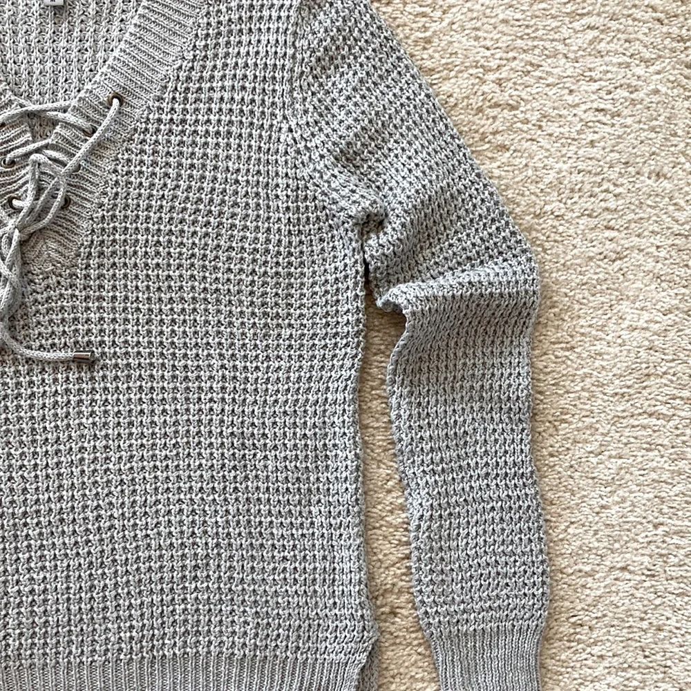 Grey Tie Front Knit Sweater - Picture 4 of 6